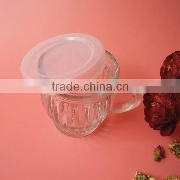 China Supplier Vertical Stripe Glass Yogurt Bottle With Handle photo-3