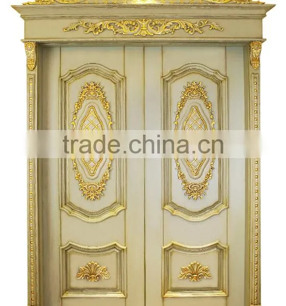 Classic Elegant French Rococo Style Golden and White Floral Carving Solid Wood Internal Door BF12-05234b photo-5