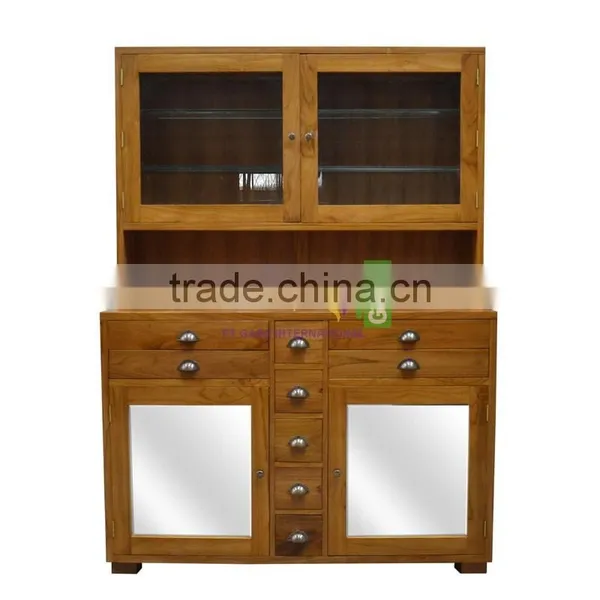 Kitchen Cabinet, Solid Teak Wood Combination With Glass Doors, Natural Color photo-3