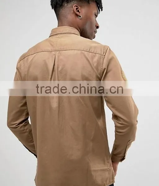Custom Long Sleeve Spread Collar Twin Chest Pockets Mens Pre-Shrunk 100% Cotton Breathable Comfot Fit Casual Khaki Plain Shirts photo-2