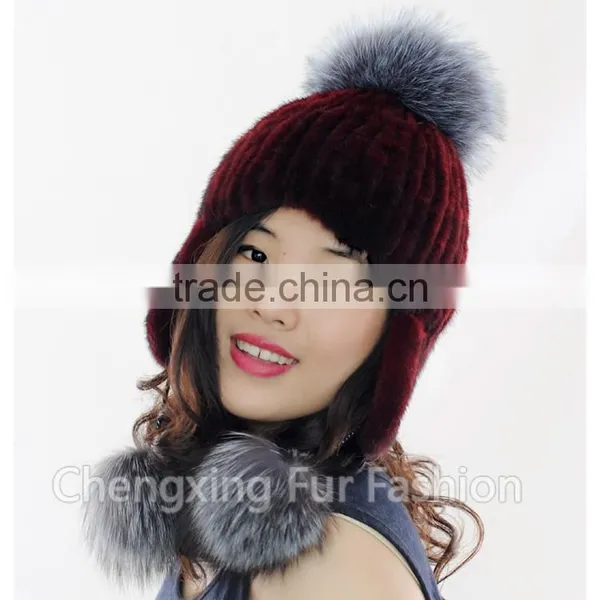 CX-C-42D Winter Cap With Earflap Knitted Real Mink Fur Cap photo-4
