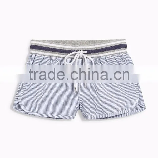 MGOO Hot Sale Women Summer Blue Striped Shorts Sports Running Cotton Drawstring Short Pants photo-3