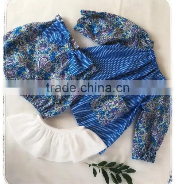 Summer Boutique Blue Floral Fresh Baby Girl Shorts Cotton Bow Shorts photo-2