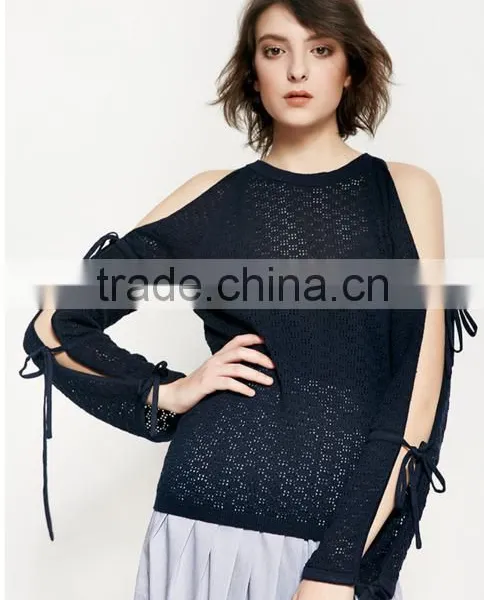 Woman New Stylish Long Hollow Out Sleeve Design High Quality Custom Sweaters for Autumn photo-2