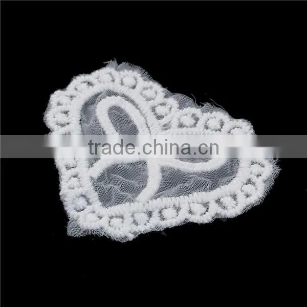 Polyester Appliques Patches DIY Scrapbooking Craft Heart White Bowknot Pattern Embroidery Sew On Badge Patches photo-3