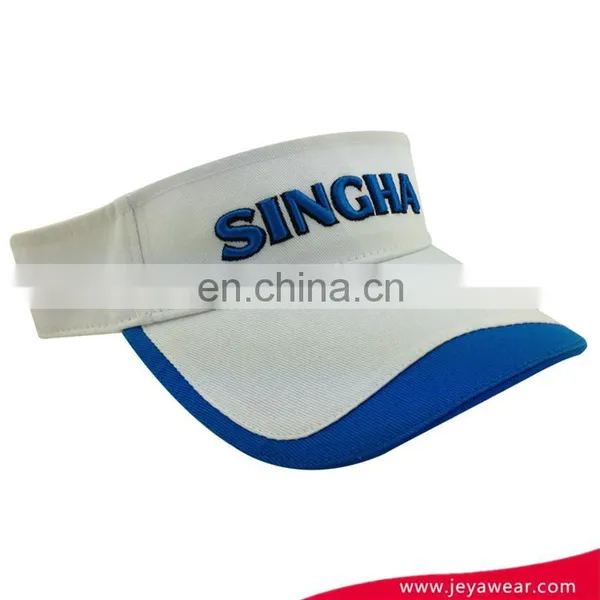 Custom "SINGHA" 3d Embroidy Logo Sun Visor Cap Pre-curved Bill Visor With Blue Trim photo-3