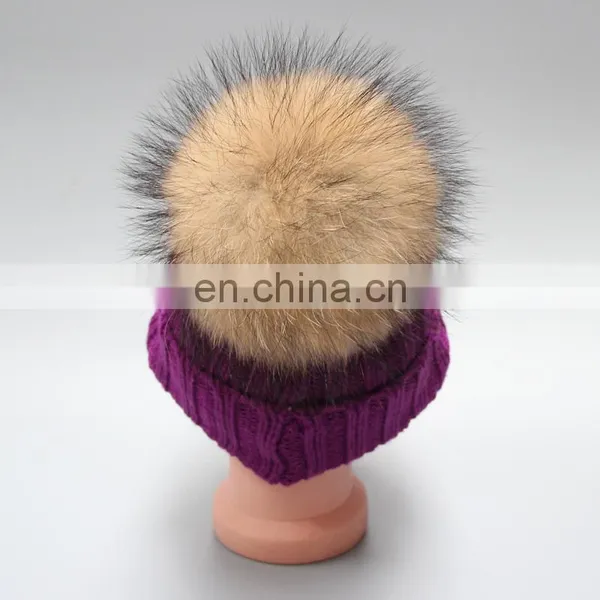 Fashion Striped Pattern Fur Pompom Hat Knitted Kids Bobble Hats for Winter Warm photo-4