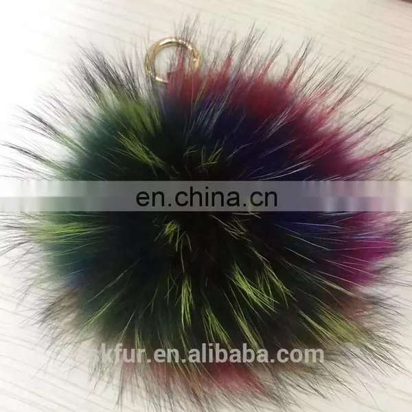 Customized Color and Size Lovely Real Raccoon Fur Pom Pom Ball Key Chain photo-2