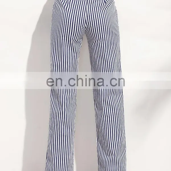Fashion Design Ladies Vertical Striped Pockets Straight Long Pants Wholesale 2016 photo-3