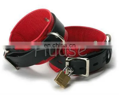 Black and Red Leather Handcuffs,wrist and Ankle Restraint,sexy Restraint Set