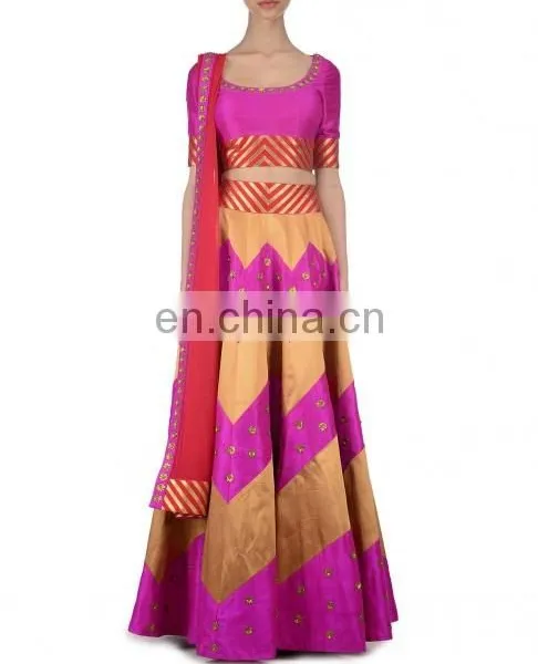 Hot Pink and Copper Golden Zigzag Lengha Set