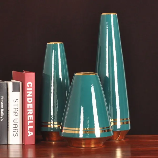 Light Luxury Chimney Creative Gild White Green Ceramic Plant Vase For Dry Flower Decor photo-4
