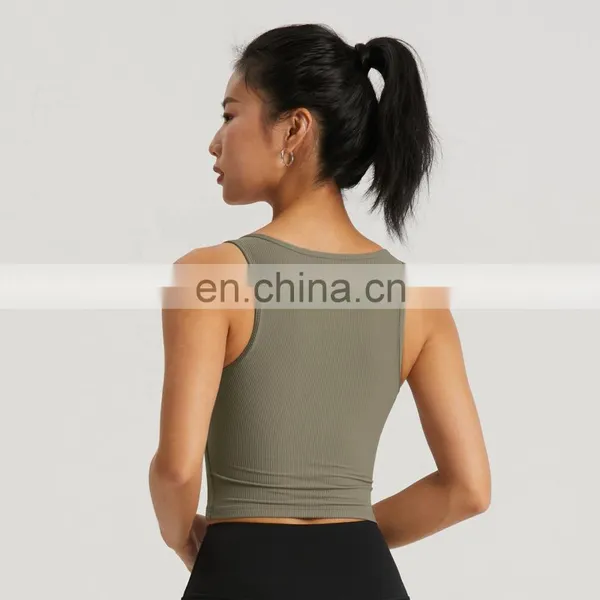 V Neck Semi Fixed Cups Ribbed Yoga Tank Tops High Support Oem Sports Bras For Gym Active Wear photo-2