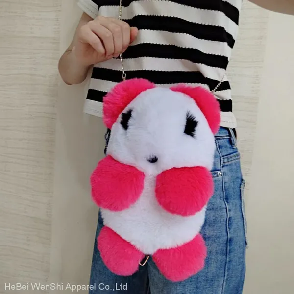 018Wholesale New Arrival Cute Plush Stuffed Panda Backpack Bag Faux Fur Crossbody Bag for Kids photo-2