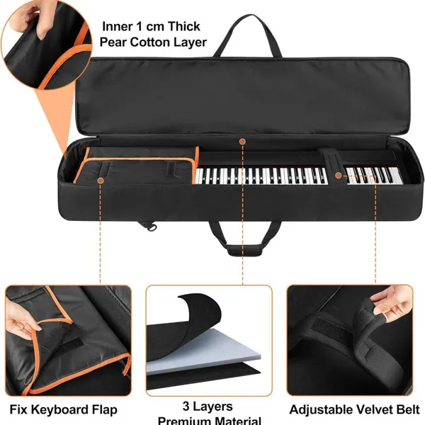 Soft Piano Bag With Padded Handle And Detachable Shoulder Strap, Travel Keyboard Gig Bag photo-3