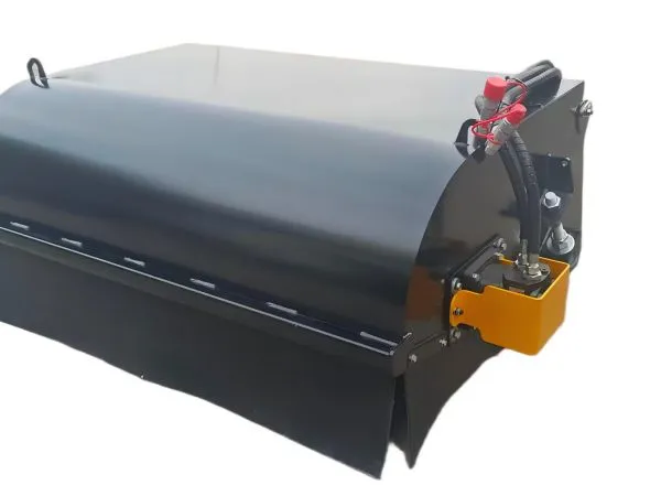 Pickup Sweeper With Side Brush Skid Steer SSQA Gutter Broom Hydraulic Pivoting Arm Orange Motor Guard photo-3