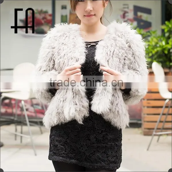 Factory Price Wholesale Fashion Lady's Lamb Knit Fur Jacket /lamb Fur Jacket