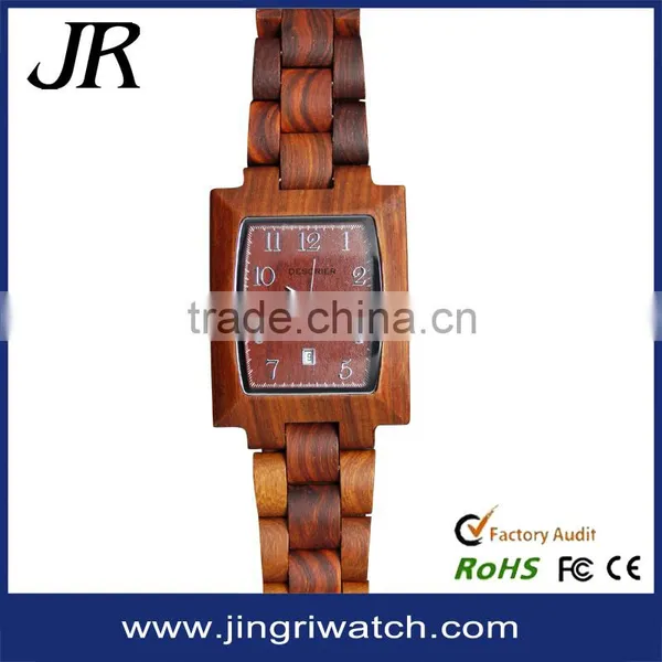 2016 Wholesale Square Wood Watch Custom Logo Bamboo Wooden Watch Japan Movement