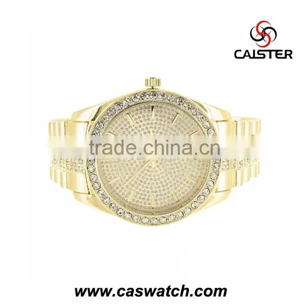 Hotsale Gold-plated Wristwatch, Trendy Geneva Alloy Metal Hip Hop Bling Bling Watch, Big Face Watch photo-3