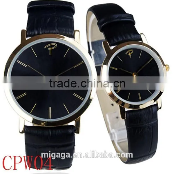 Concise 2 Hands Analog Men Women Thin Casual Couple Watch Leather photo-4
