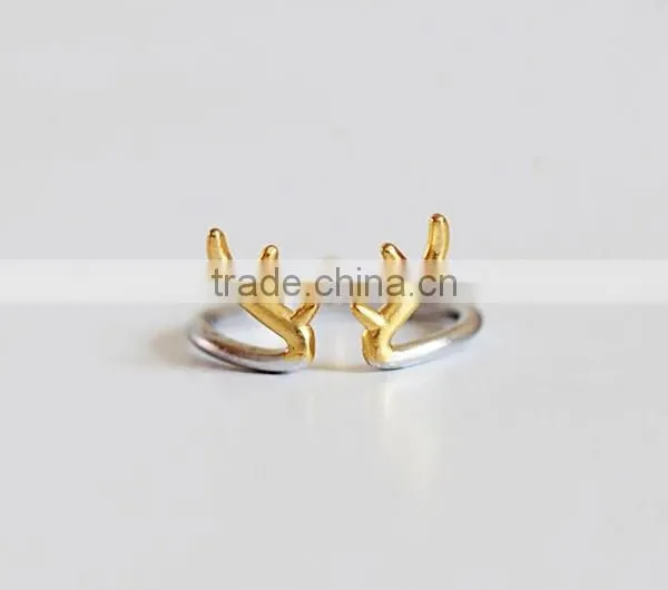 2015 Tiny Delicate Adjustable 925 Sterling Silver Deer Antler Ring photo-4