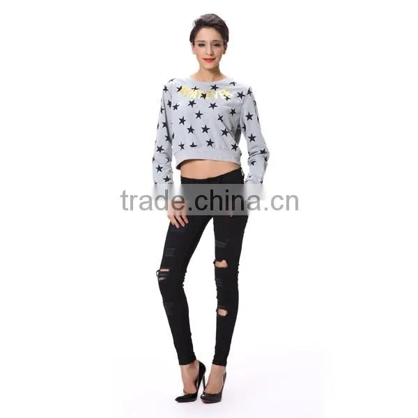 American Fashion Star Printed Long Sleeves Crop Top photo-2
