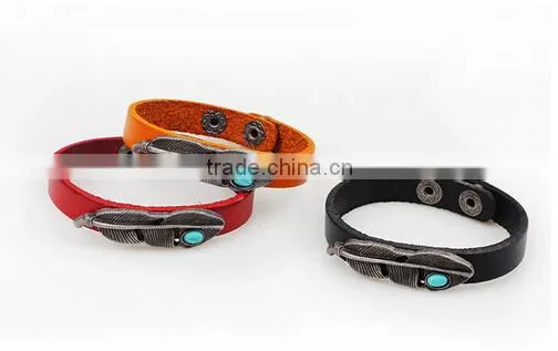 Factory Top Selling Wholesale Feather Leather Bracelet Jewelry/ photo-5