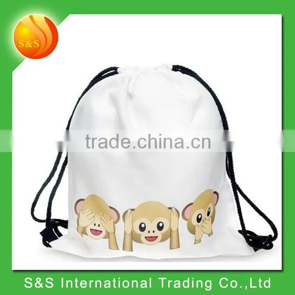 Fullprint Cotton Canvas White School Outdoor Emoji Drawstring Bag photo-2