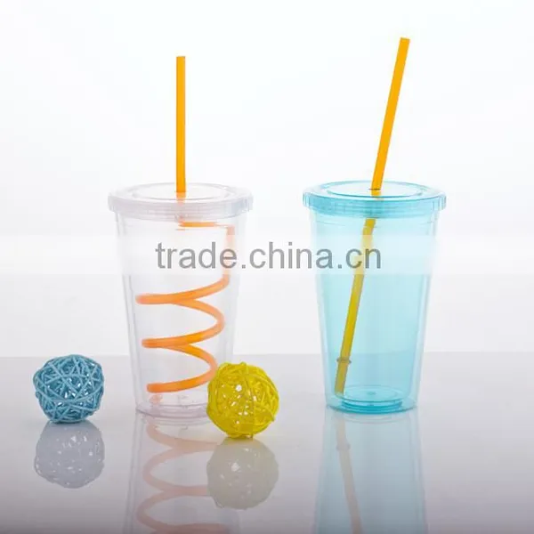 AS Material Double Wall 450ML BPA Free Plastic Cup With Straw - Pink Color photo-4