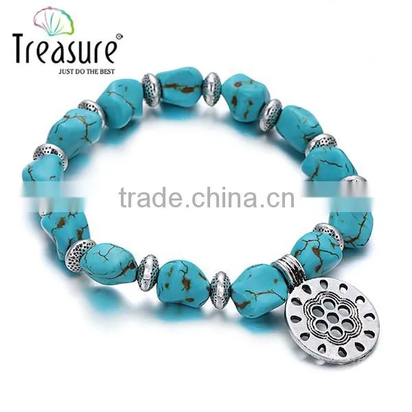Fashion Jewelry High Quality Turquoise Stone Bracelet With Pendant and Metal Charm Bracelet photo-3