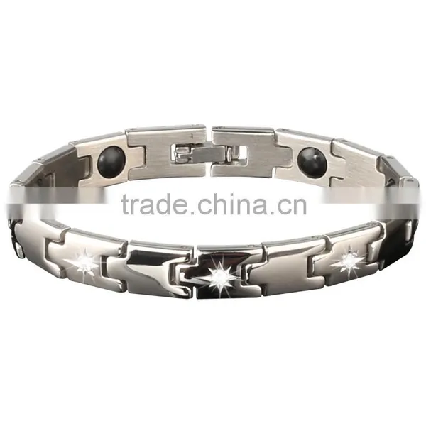 Noproblem D010 FDA Germanium Tourmaline Stainless Steel Magnetic Health Charm Fashion Zircon Bracelet photo-2