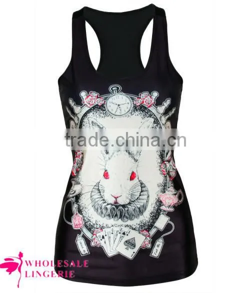 Wholesale Pinky Ladies With Corsets Printed Black Stringer Tank Top for Women photo-4