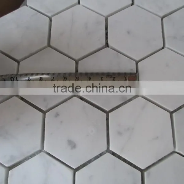 Big Hexagon Bianco White Carrara Marble Mosaic Tile 12x12 photo-3