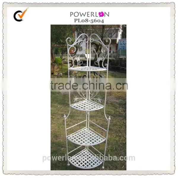 POWERLON Vintage Shabby Chic French Look 3-Tier Corner Metal Shelf Bakers Rack photo-2