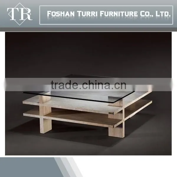 Italian White Travertine Stone Base Glass End Table photo-2