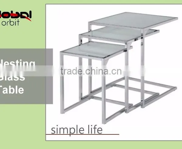 High Quality Durable Tempered Glass Coffee Nesting Metal Side Table photo-3