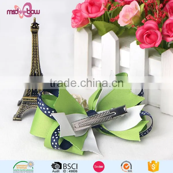 Latest Design Green Handmade Ribbon Grossgrain Hair Bows for Women photo-3