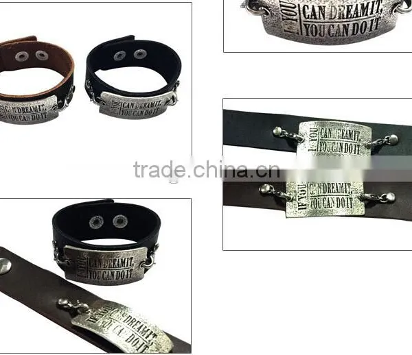 Handmade Square Tag Leather Bracelet With Words Engraved,wholesale Custom Mens Bracelets photo-4