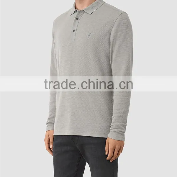 MGOO New Arrival Custom Long Sleeves Mens Polo Shirts 100% Cotton Grey Shirts Logo Embroidery Bulk Tops photo-3