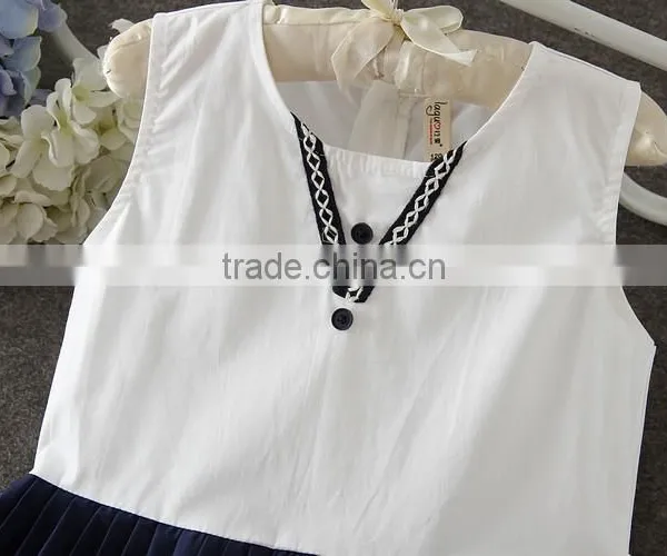 2017 New Arrival Korean Style White and Blue Casual Dress Children Simple Summer Dress Hoilday Beach Party Dresses Kids Clothing photo-3