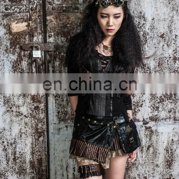 Gothic Natural Cotton Female Top With V-neck Laced Cut photo-3