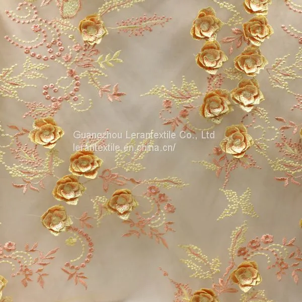 3D Floral Blossom Bridal Embroidered Tulle Lace Fabric for Dress