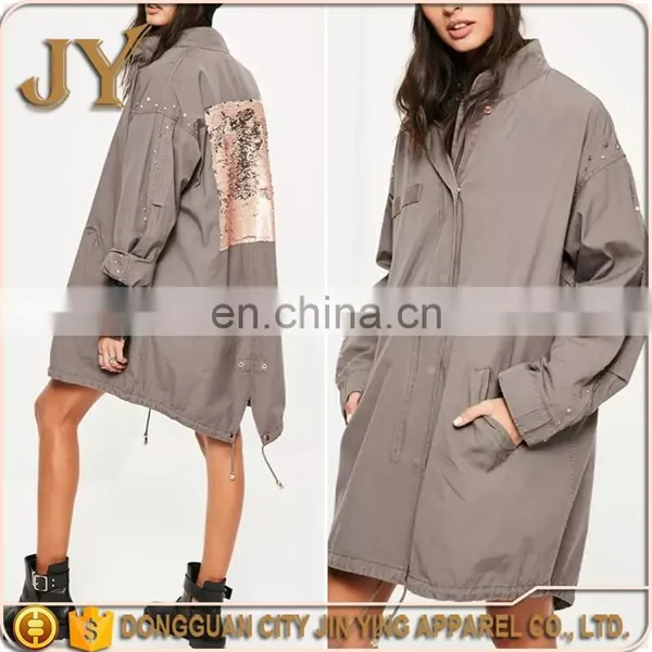 China Supplier OEM Winter 's Coat for Women Ladies Parka Coats With Embroidery Sequin Pattern