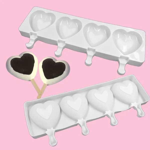 4 Cavity Ice Cream Mold Heart Shape Silicone Popsicle Form Maker Ice Lolly Moulds Ice Cube Tray For Party Bar Decoration photo-5