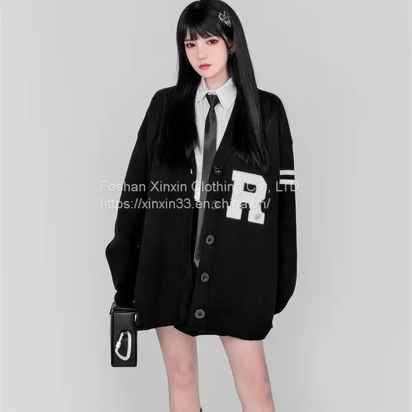 College Style Knit Cardigan Sweater Women 2021 New Autumn / Winter Letter Embroidery Temperament Loose and Thick V-neck Coat