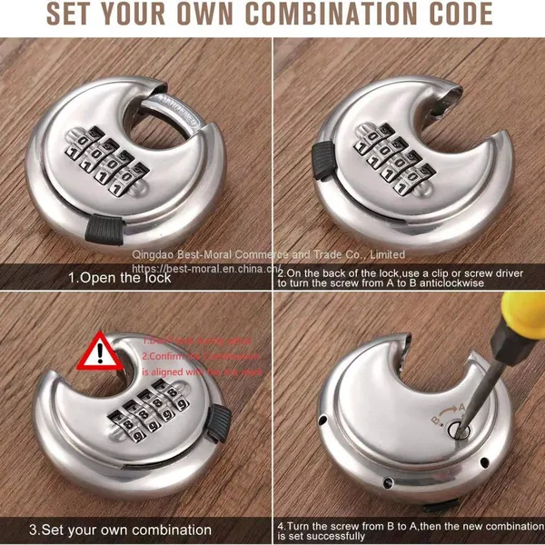 Outdoor 4 Digit Heavy Duty Round Combination Disc Padlock With Hardened Steel Shackle photo-4