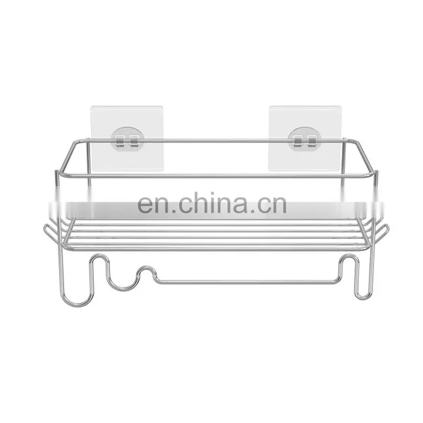 Durable Wall Mounted Bathroom Shower Wire Rack With Adhesive Magic Sticker Metal Single-Layer Storage Holders & Racks