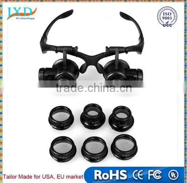 Magnifying Glasses Resin Lupa 10X 15X 20X 25X Eye Jewelry Watch Repair Magnifier Glasses With 2 LED Lights New Loupe Microscope