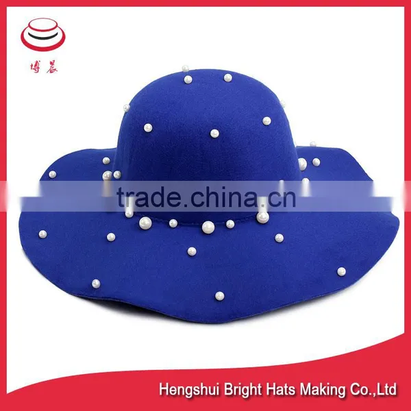 Brown / Blue / Black Color Large Brim Floppy Hat With Pearl photo-2