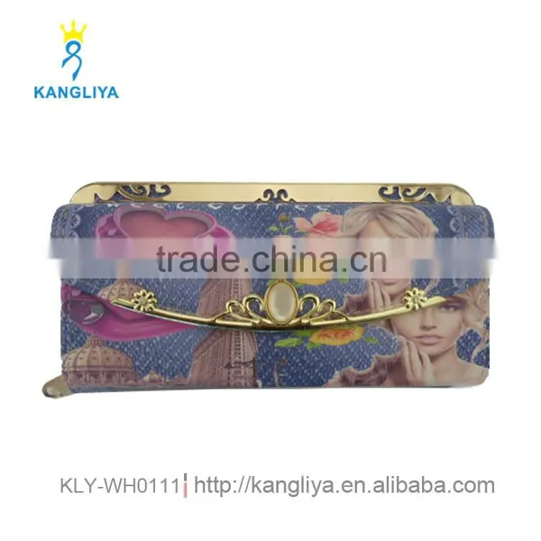 England Style Figure Pattern Wallets European Free Leather Big Money Bag Vintage Purses for Ladies